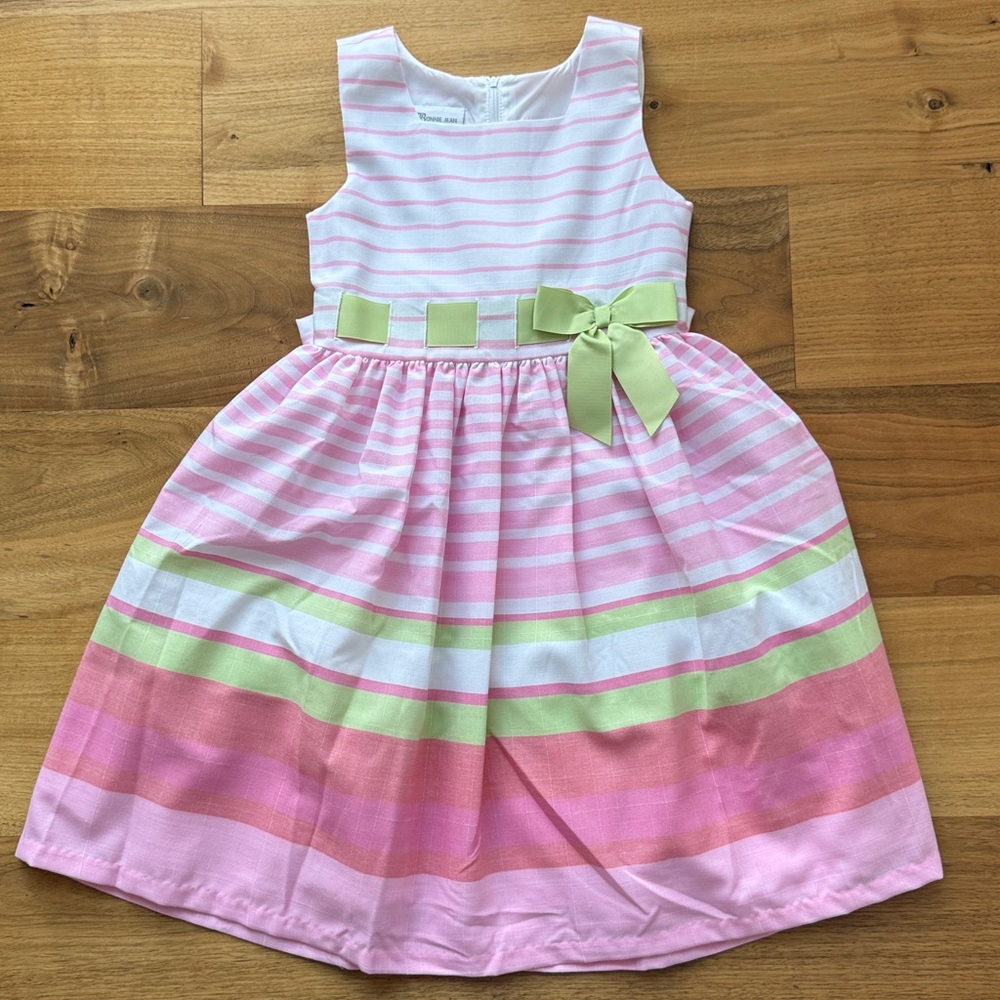 Birthday/Easter/Holiday/Party Pink and Green Striped Dress